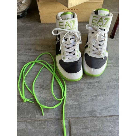 EA7 EMPORIO ARMANI High Top RARE Sneakers Shoes Men's 6.5 Designer White Lime - Picture 10 of 10